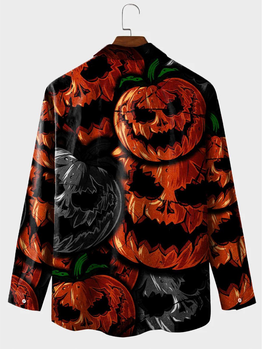 Halloween Pumpkin Print Casual Long Sleeve Shirt - DUVAL