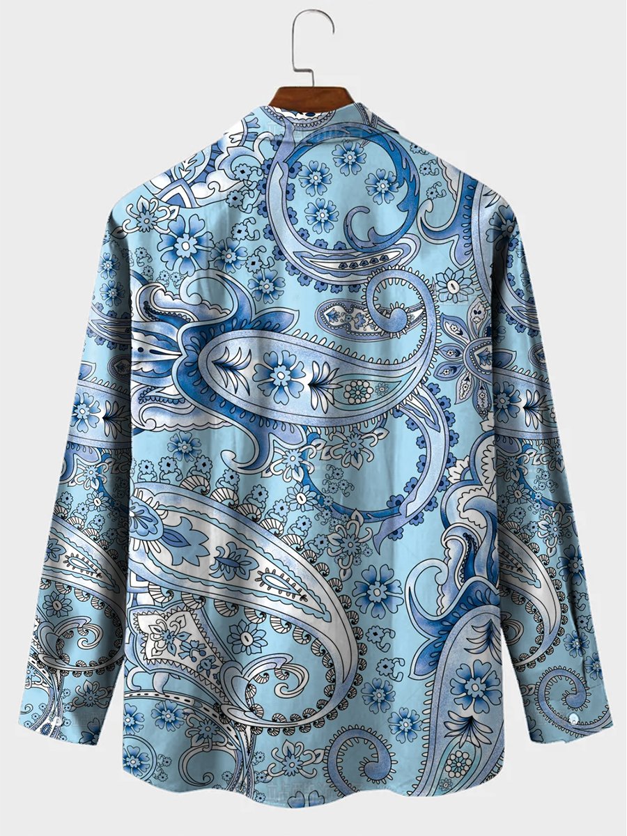 Men's Paisley Pattern Print Casual Long Sleeve Shirt