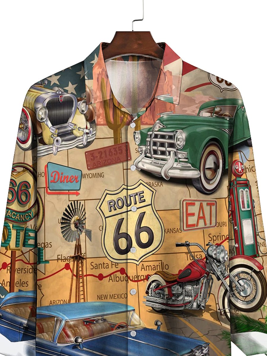 Route 66 Vintage Car Print Long Sleeve Shirt