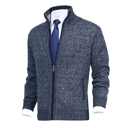 men's-solid-color-stand-collar-cardigan-sweater