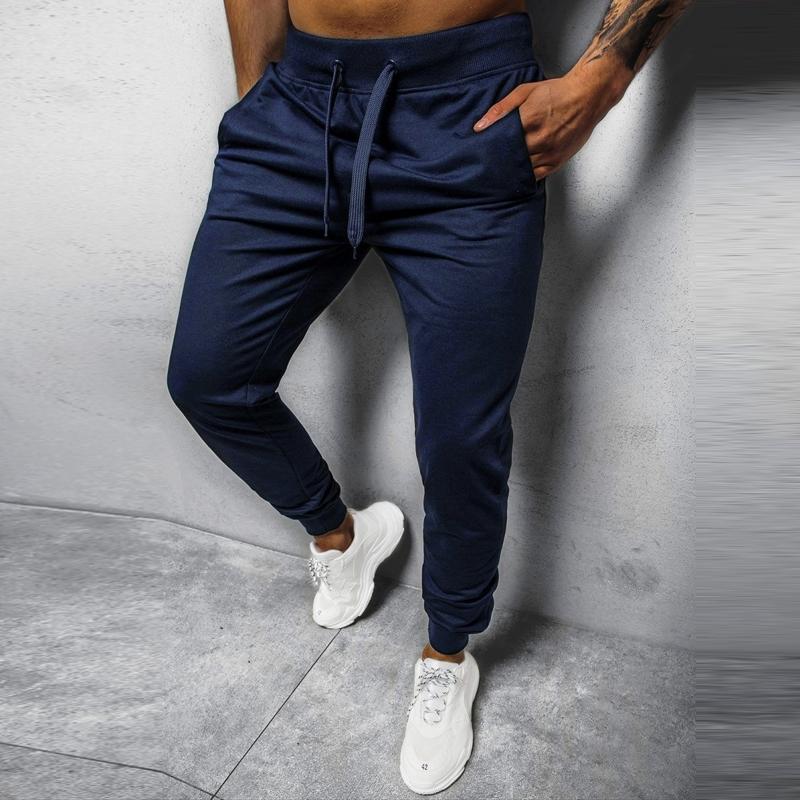 men's-casual-solid-color-elastic-waist-loose-sports-pants