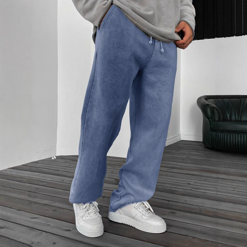 men's-solid-color-loose-elastic-waist-sports-pants