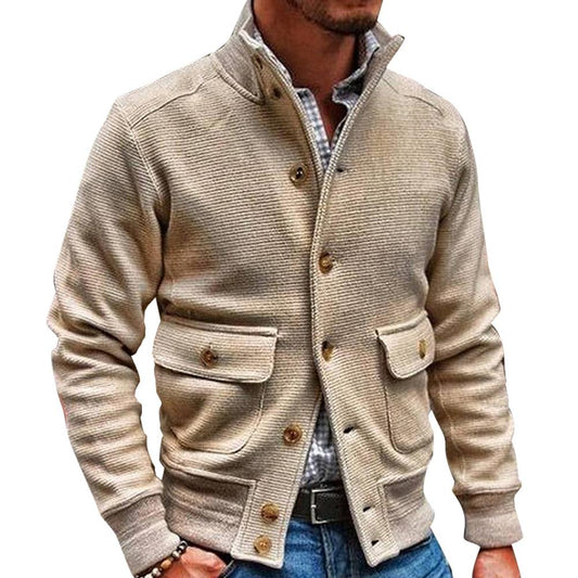 men's-stand-collar-solid-color-jacket