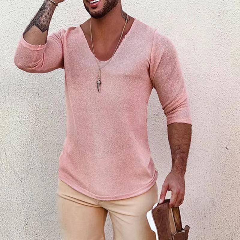 men's-casual-long-sleeved-thin-v-neck-knitwear