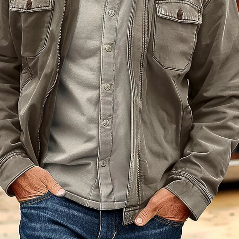 Men's Vintage Distressed Canvas Zip Jacket