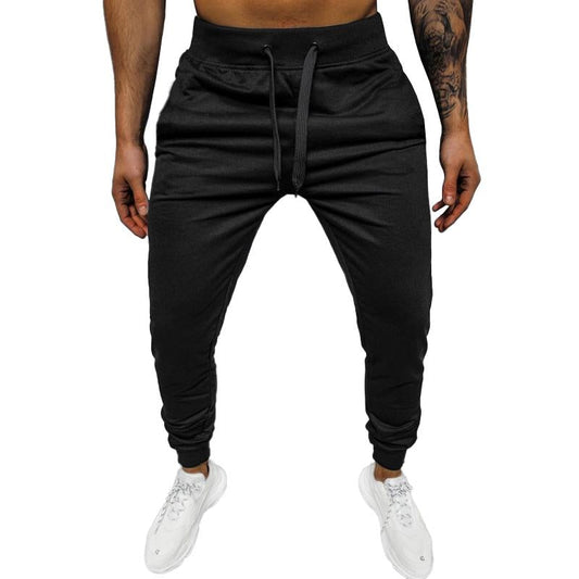 men's-casual-solid-color-elastic-waist-loose-sports-pants