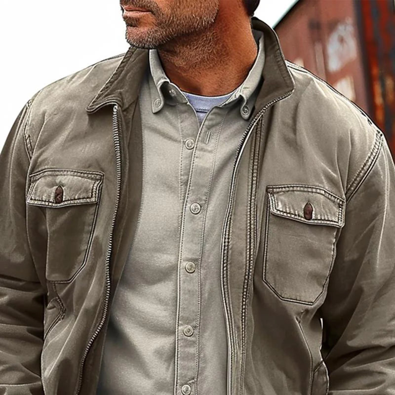 Men's Vintage Distressed Canvas Zip Jacket