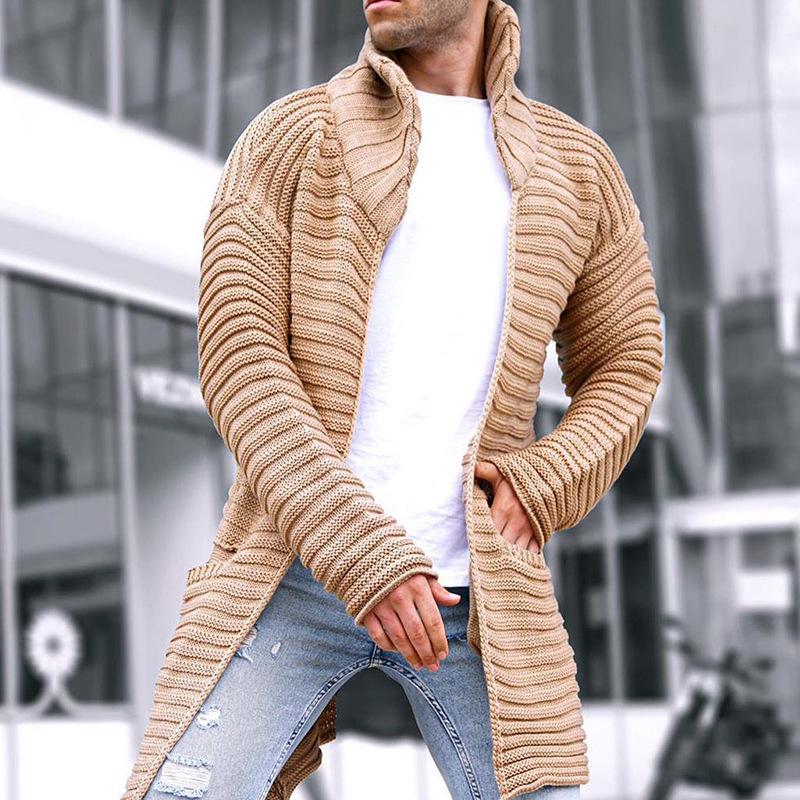 men's-solid-stand-collar-mid-length-knit-cardigan