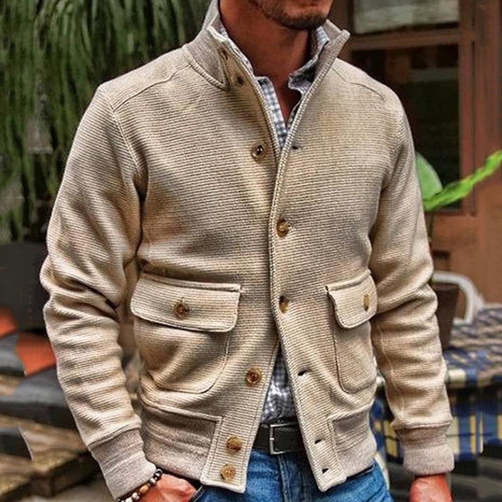 men's-stand-collar-solid-color-jacket