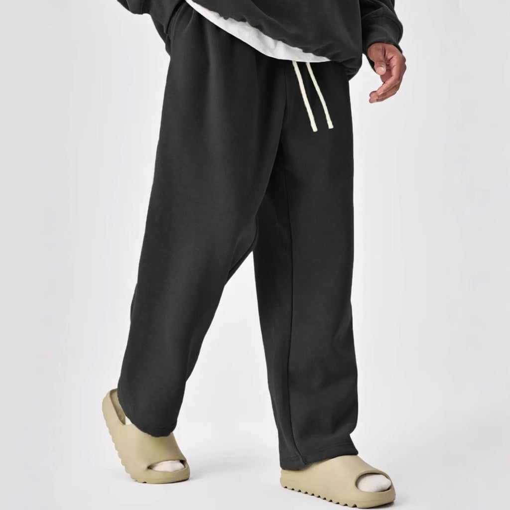 men's-solid-color-drawstring-elastic-waist-straight-leg-sweatpants