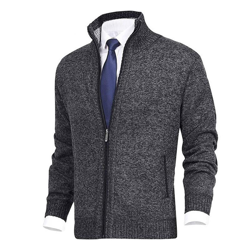 men's-solid-color-stand-collar-cardigan-sweater