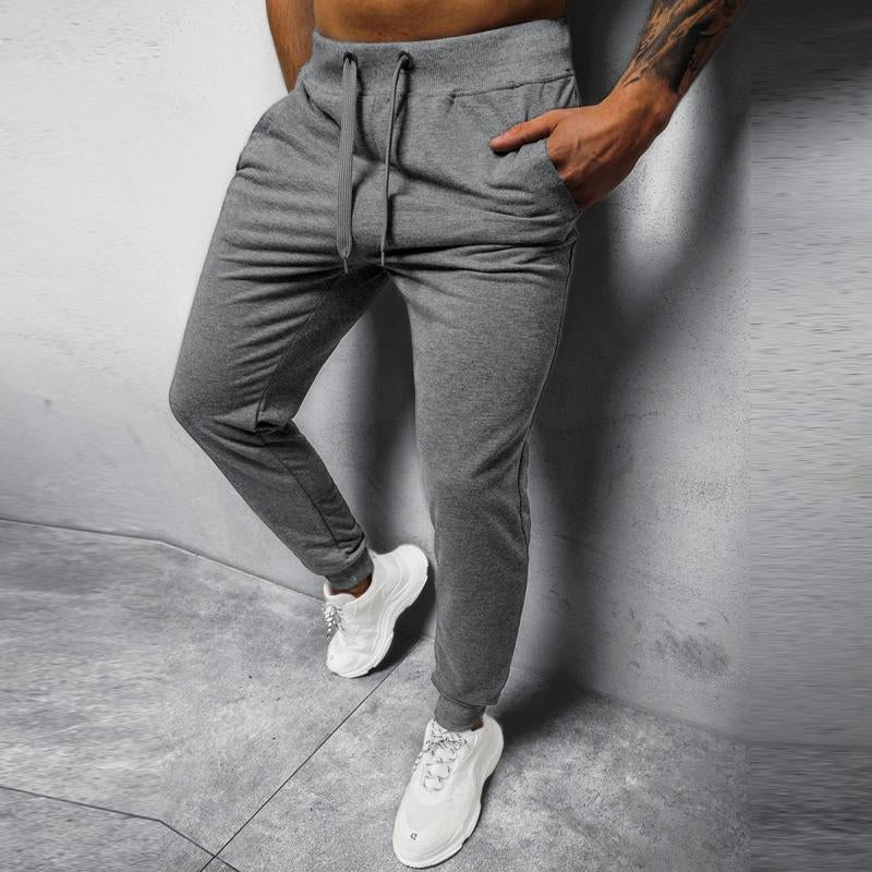 men's-casual-solid-color-elastic-waist-loose-sports-pants