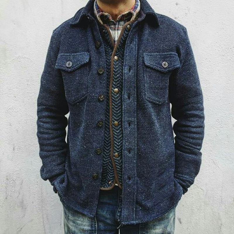 Men's Retro Solid Color Wool Double Breast Pocket Jacket