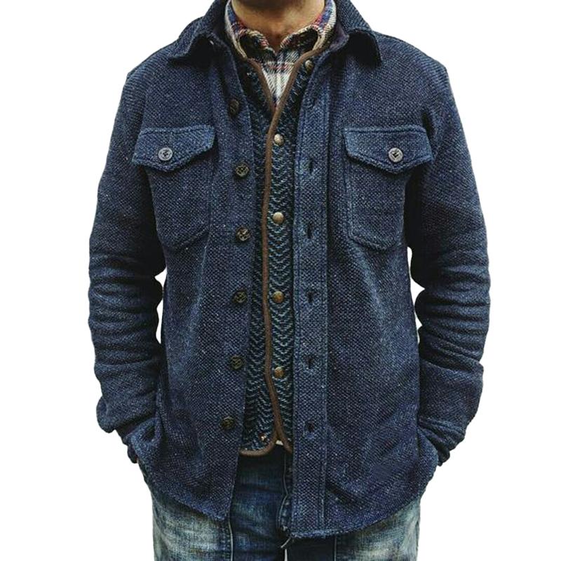 Men's Retro Solid Color Wool Double Breast Pocket Jacket