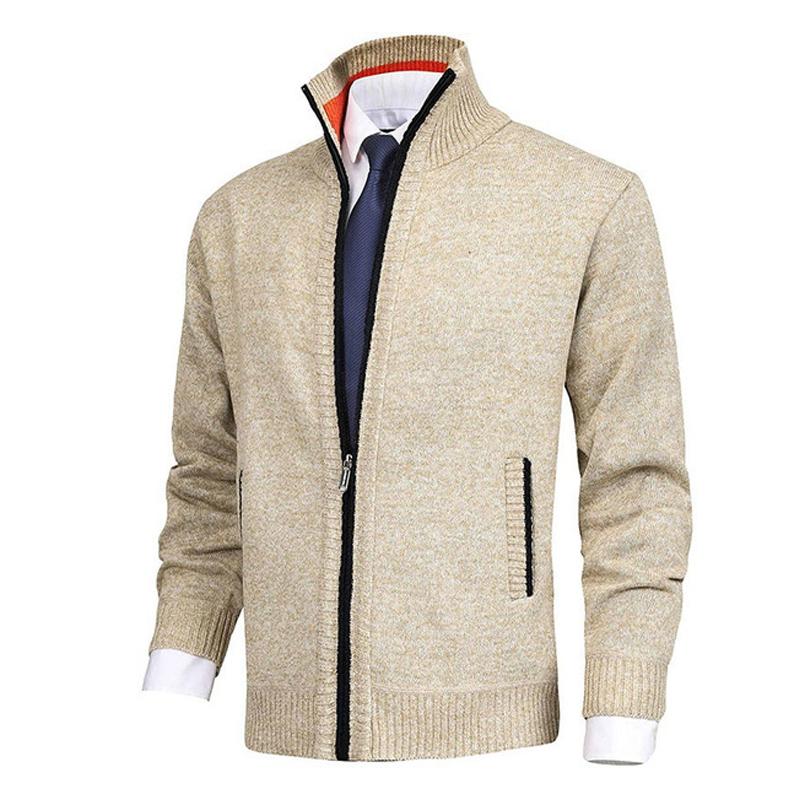 men's-solid-color-stand-collar-cardigan-sweater