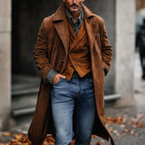 Vintage Solid Single Breasted Suede Coat - DUVAL