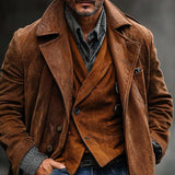 Vintage Solid Single Breasted Suede Coat - DUVAL