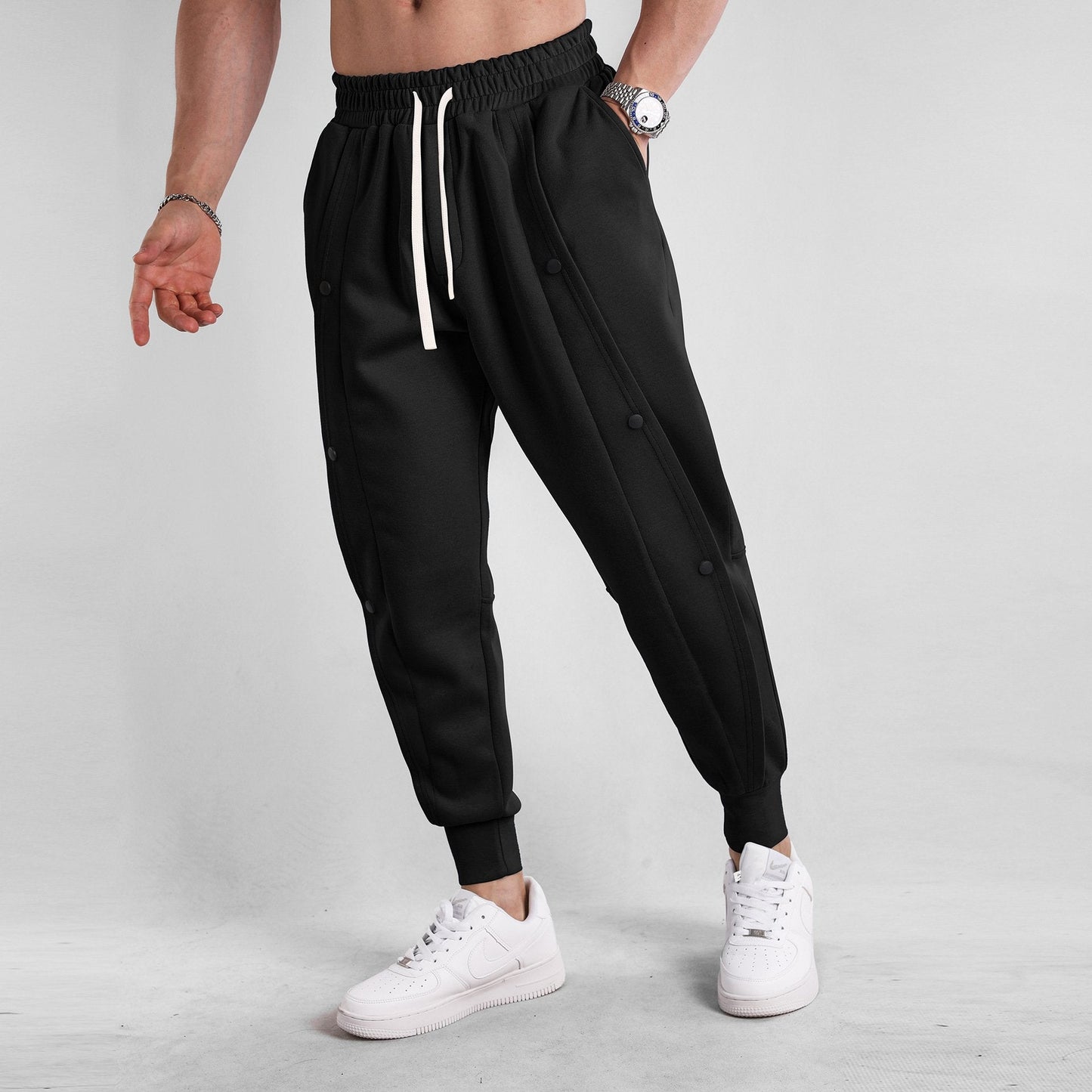 Loose Fit Tapered Sweatpant Button Jogger