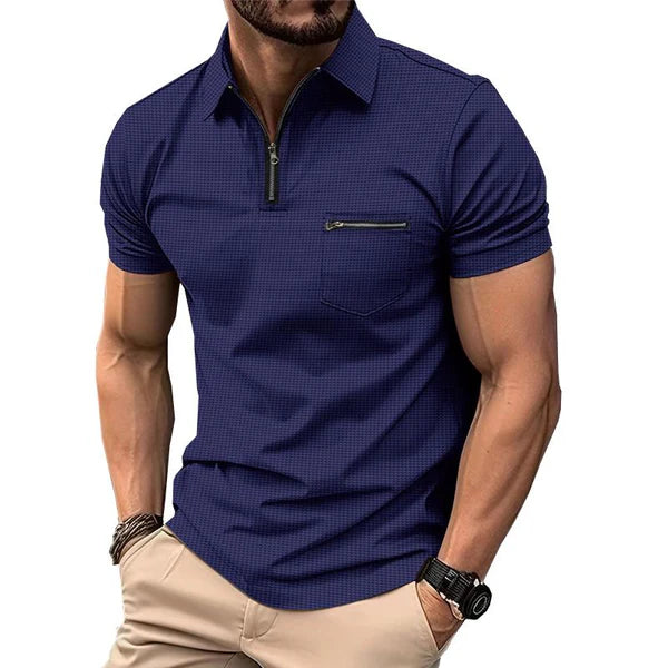 Solid Waffle Button Henley Neck Sports Polo Shirt