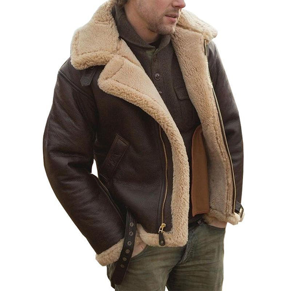 Casual Lapel Warm Long Sleeve Faux Leather Coat - DUVAL