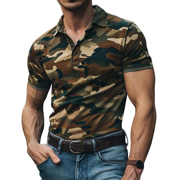 Casual Camo Lapel Short Sleeve Polo Shirt