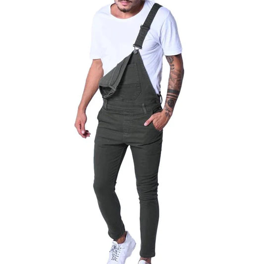 Casual Solid Color Denim Slim Fit Jumpsuit