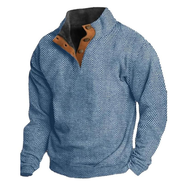 Casual Herringbone Print Henley Collar Long Sleeve Sweatshirt