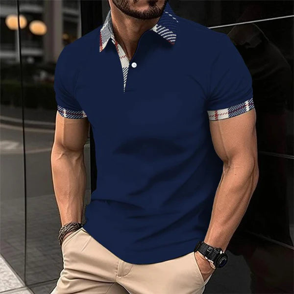 Casual Plaid Color Block Polo Shirt