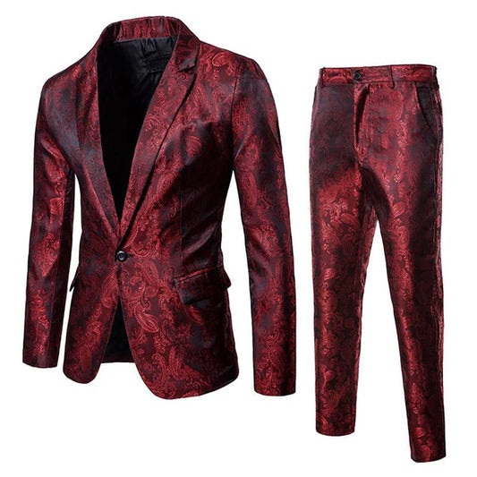 Vintage Jacquard One Button Lapel Blazer Pants Set