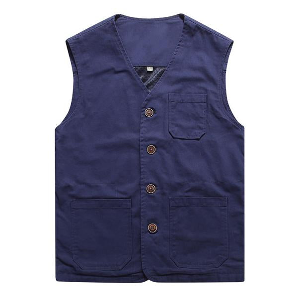 Cotton V-neck Single Breasted Vest