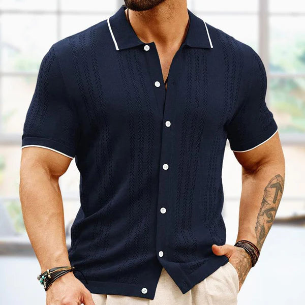 Lapel Contrast Color Single-Breasted Sweater POLO Shirt