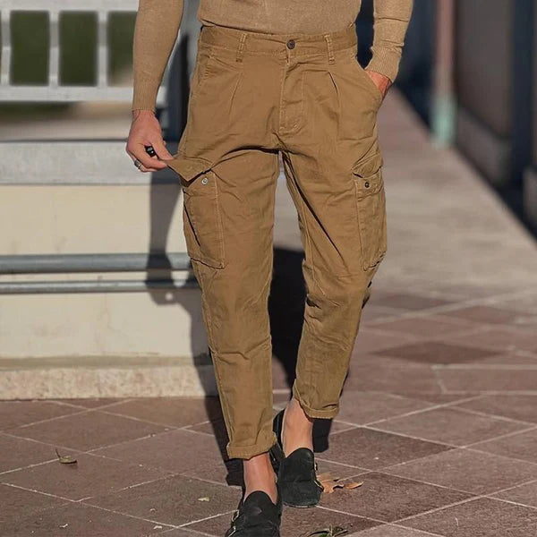 Retro Casual Solid Color Multi-Pocket Pants