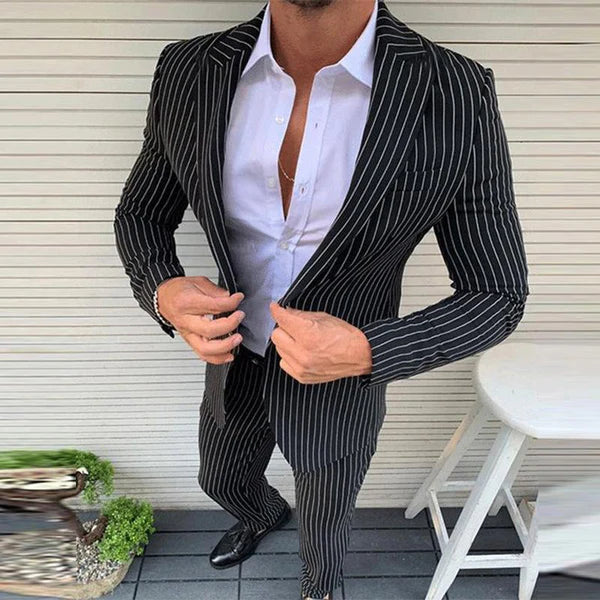 Retro Casual Striped Suit Two-Piece Suit