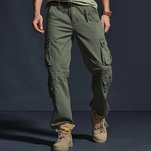 Solid Loose Multi-pocket Cotton Cargo Pants