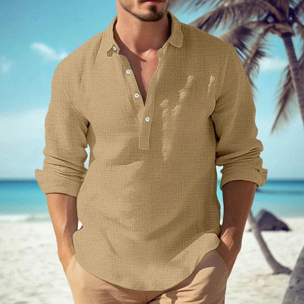 Casual Solid Color Cotton Linen Blend Lapel Long-Sleeved Shirt