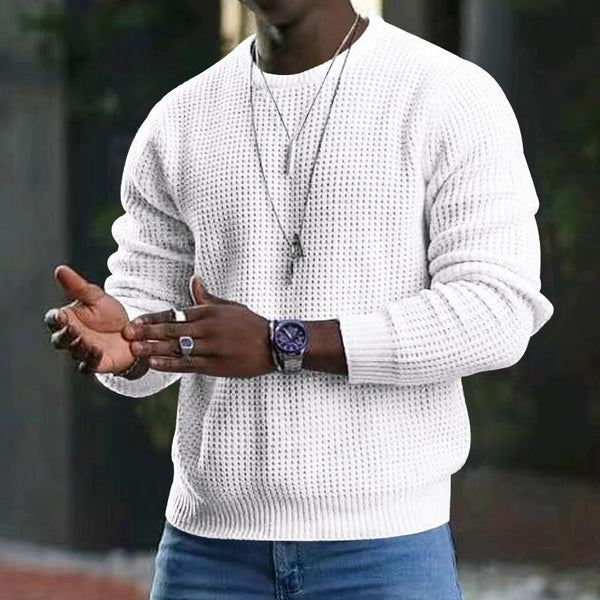 Waffle Long Sleeve Crew Neck Sweater