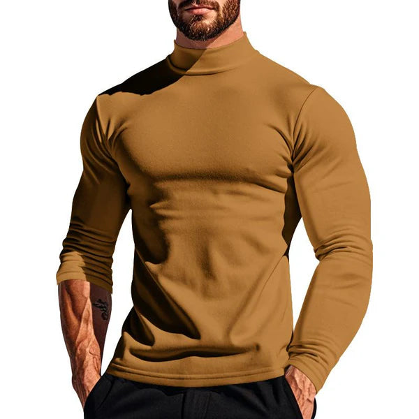 Solid Color Plush Half High Collar Long Sleeve T-shirt