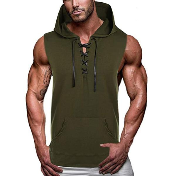 Casual Hooded Solid Color Lace-Up Tank Top