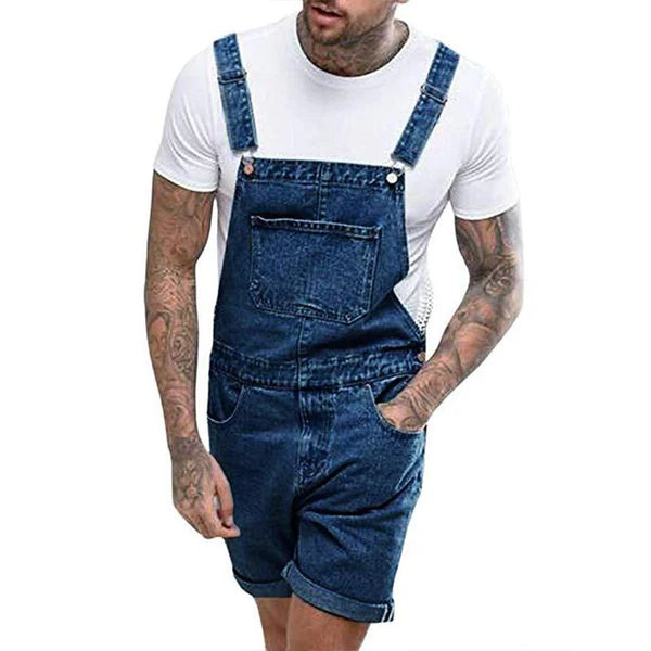 Vintage Denim Ripped Cargo Shorts Jumpsuit Overall