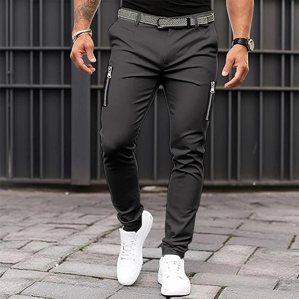 Solid Tight Zipper Decor Casual Pants