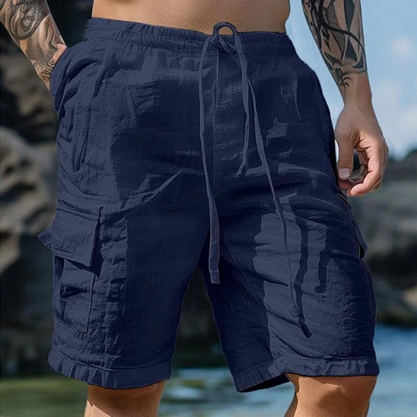 Solid Color Cotton And Linen Drawstring Beach Shorts