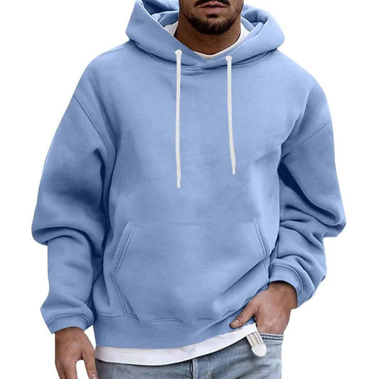 Solid Color Loose Casual Fleece Pocket Hoodie 51863163X