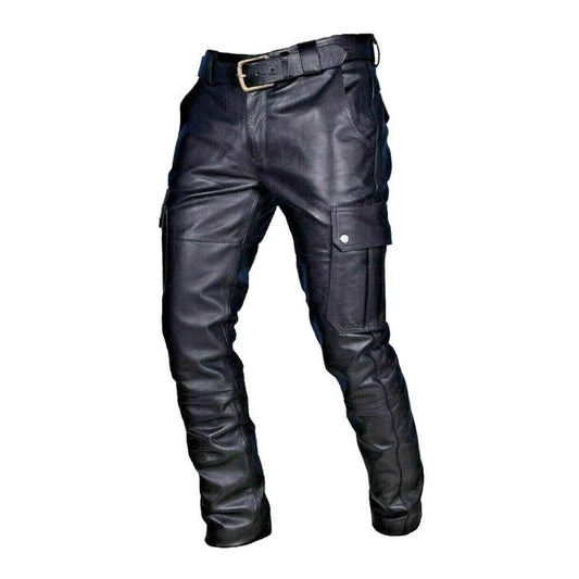 Vintage Casual Belt Leather Pants