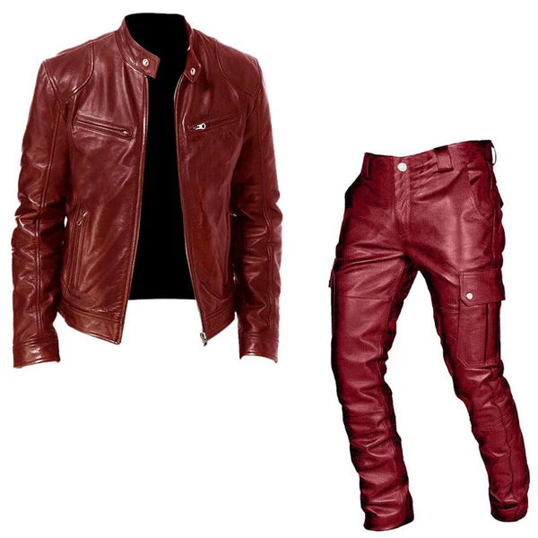 Vintage Rugged Style Leather Jacket Leather Pants Set - DUVAL