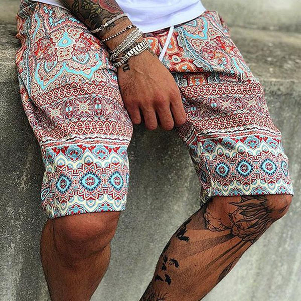 Vintage Print Loose Beach Shorts