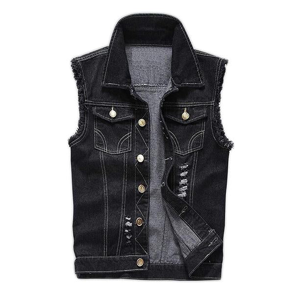 Casual Distressed Frayed Denim Vest