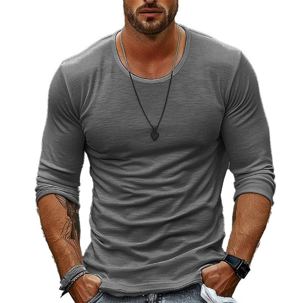 Casual Solid Color Round Neck Long Sleeve T-Shirt