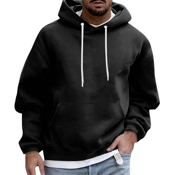 Solid Color Loose Casual Fleece Pocket Hoodie 51863163X