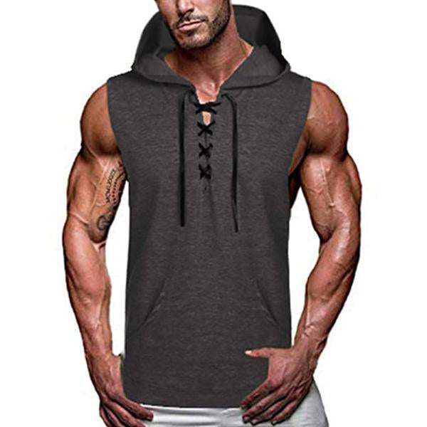 Casual Hooded Solid Color Lace-Up Tank Top