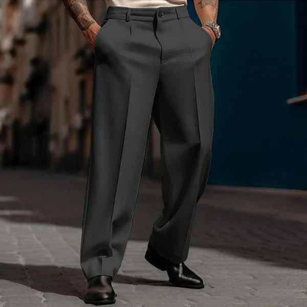 Business Solid Color Slant Pockets Straight-Leg Suit Pants